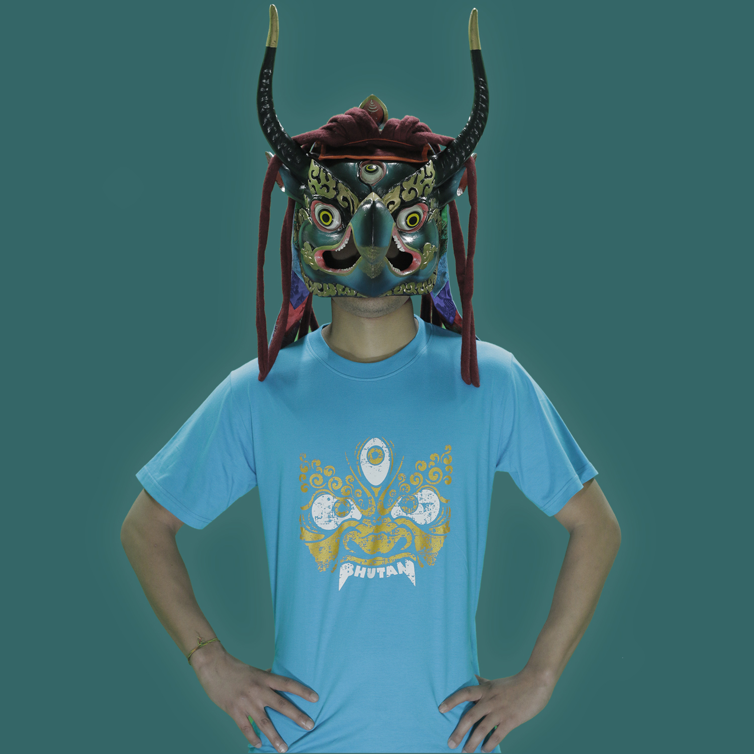 Karma Kora Adults T-Shirt Bhutan Fury on Blue Cotton T-Shirt (Unisex)