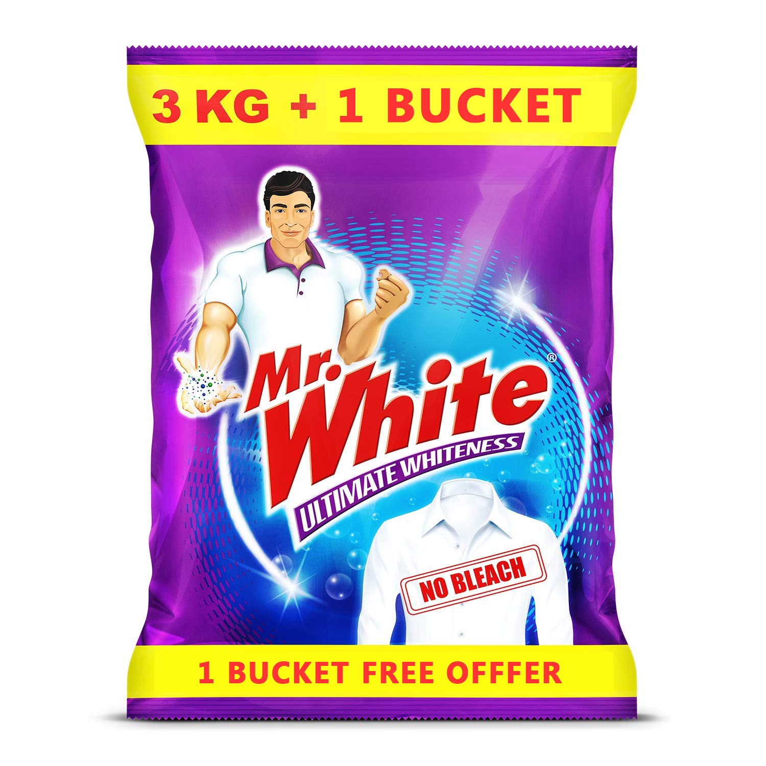 Mr. White Washing Powder - 3kg + Bucket Free