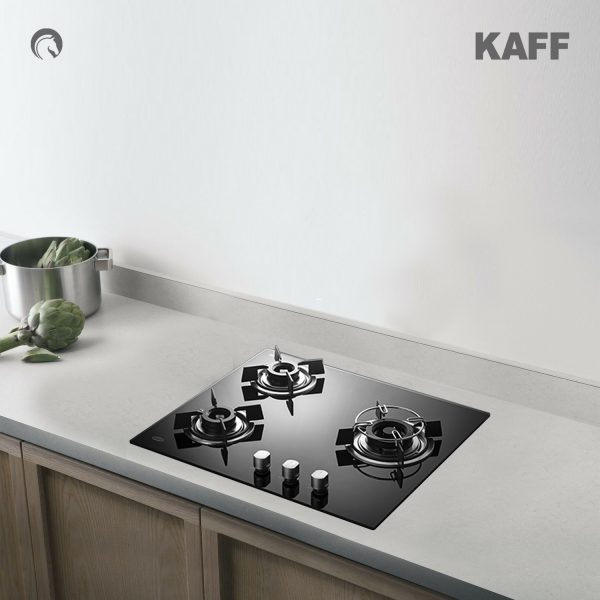 Kaff Burner | HBR 603 B | Powerful Brass Burners | Auto Ignition | Enamelled Matt Grills | Metal Knobs | Built in Hob