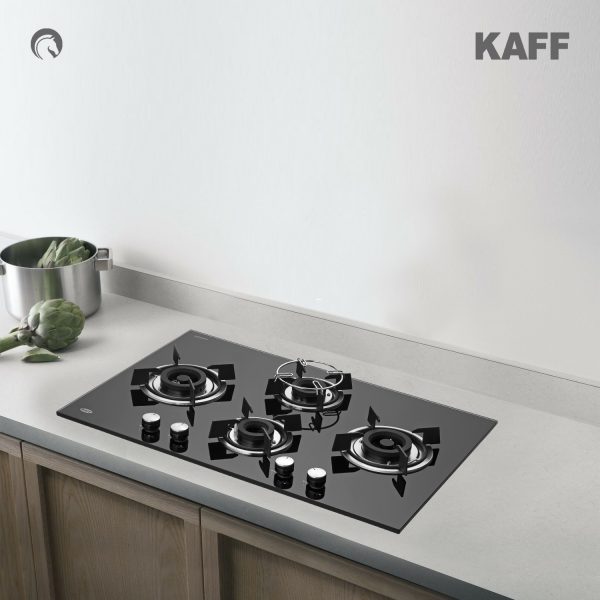Kaff Burner - HBR 784C | Powerful Brass Burners | Auto Ignition | Enamelled Matt Grills | Metal Knobs | Built in Hob