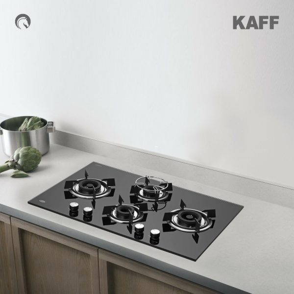 Kaff Burner - HBR 784C | Powerful Brass Burners | Auto Ignition | Enamelled Matt Grills | Metal Knobs | Built in Hob