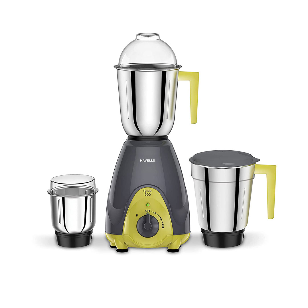 Havells Sprint Mixer Grinder, 500W, 3 Jars (Grey/ Green)
