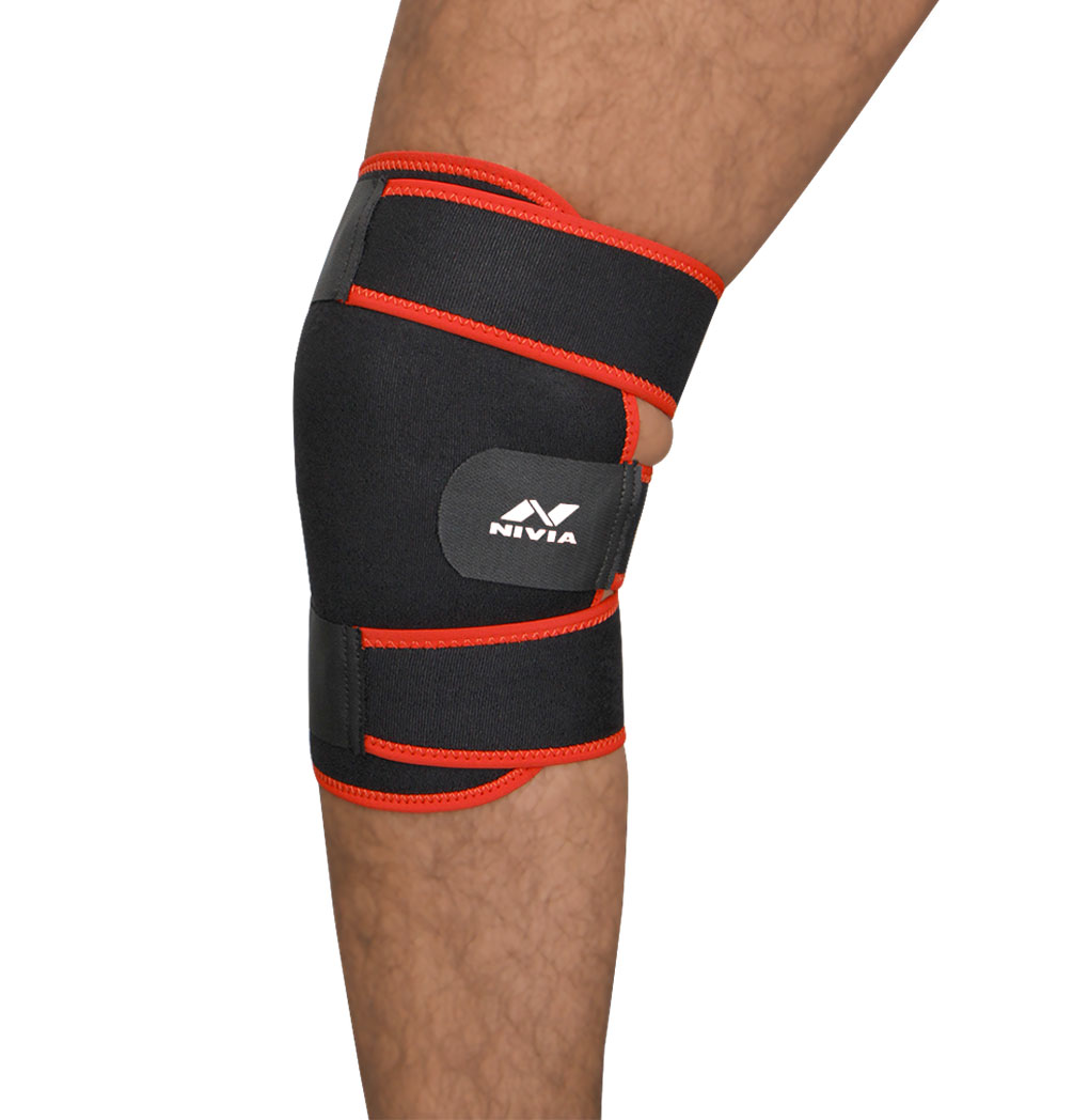 NIVIA Orthopedic Knee Support Adjustable Straps - Red and Black