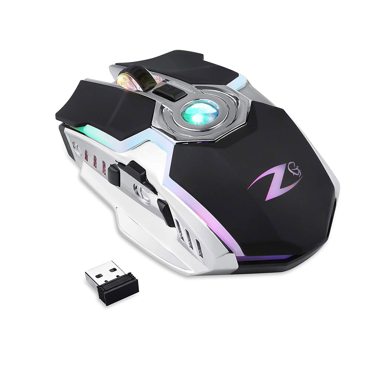 Zoook Terminator Wireless Gaming Mouse Rechargeable 2400 DPI Optical Sensor Ergonomic Mice Colorful LED Light for PC Computer Laptop, LED Backlight 7 Button ( Rechargeable Battery)