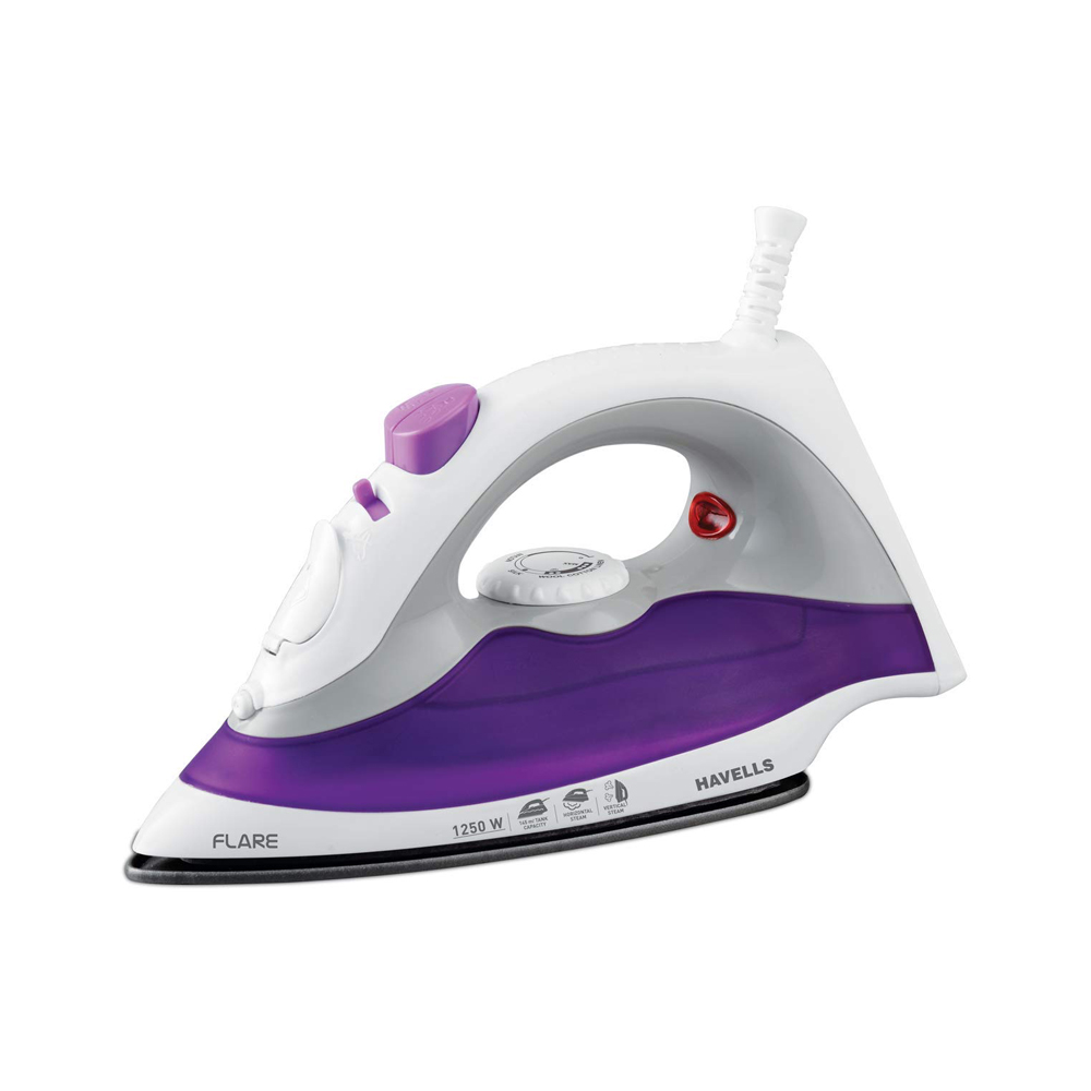 Havells Flare 1250Watt Steam Iron | 145ml Tank Storage | Purple Color | 360° Cable for Convenient Pressing of Clothes Crease Free