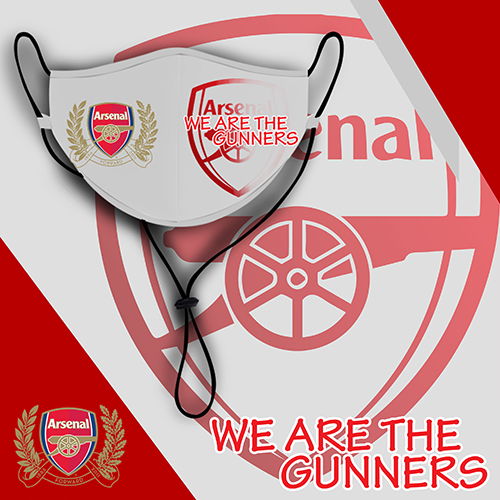 Premiere League Clubs Mask with Neck Strap, Washable Face Mask With Neck Strap, Premier League Clubs Mask | Arsenal Washable Mask - Type 2 | White