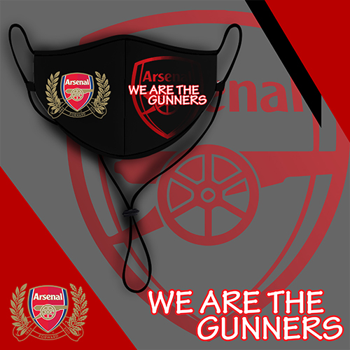 Premiere League Clubs Mask with Neck Strap, Washable Face Mask With Neck Strap, Premier League Clubs Mask | Arsenal Washable Mask | Black