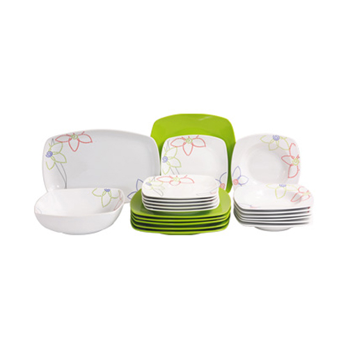 Flamingo Porcelain Ware Dinner Set FL7703PDS | 20 Pieces - Soup Plate, Dinner Plate, Bowl, Dessert Plate & Tray