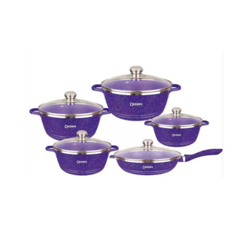 Die-Cast Aluminum Non-Stick Cooking Dessini Pot, 12 Pcs Kitchen Cookware Set | Red | Cream | Purple