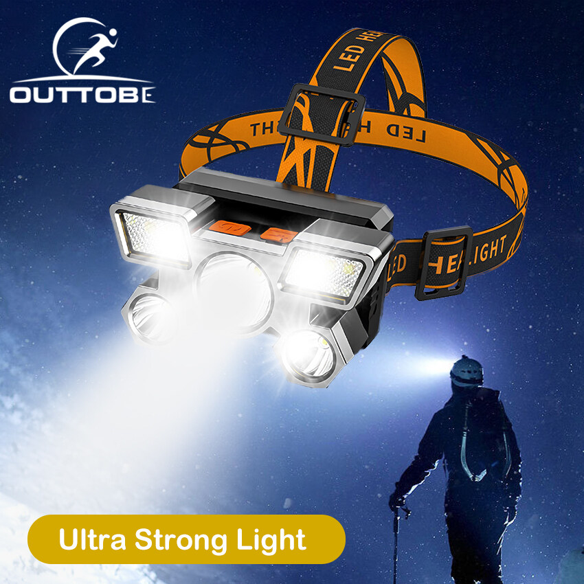 Outtobe LED Headlamp 5 Lamp Headlight Outdoor Waterproof Head Torch Flashlight USB Rechargeable | Blue