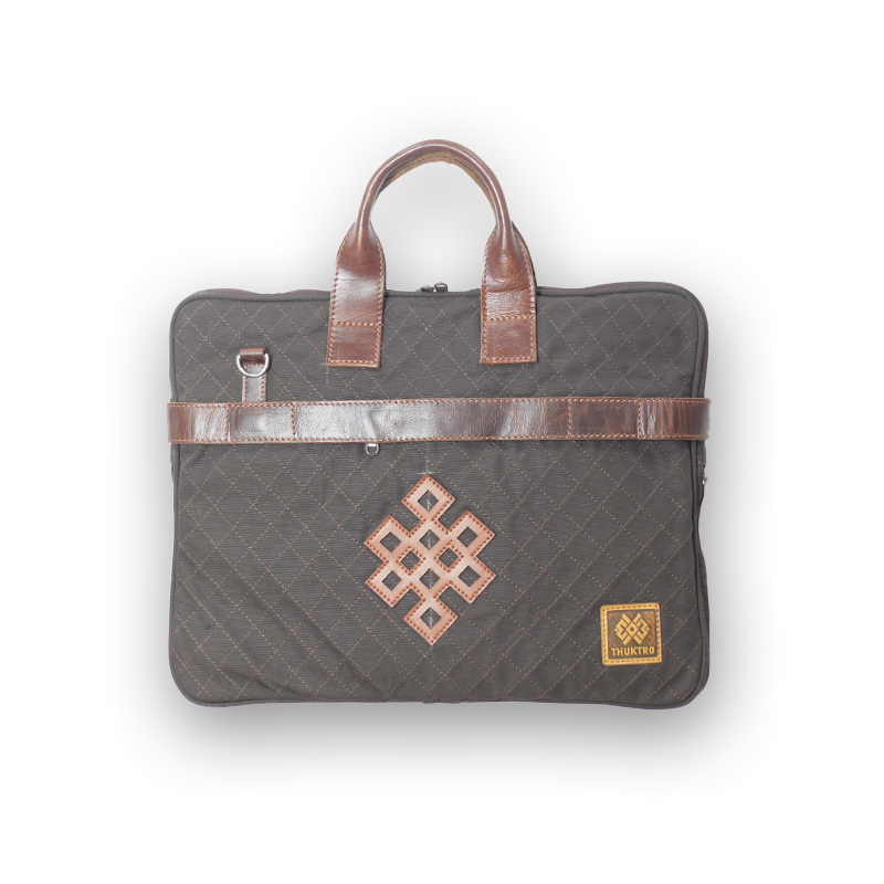 Thuktro Laptop Bag | Infinity Knot Design from the Tashi Ta-Gye | Brown