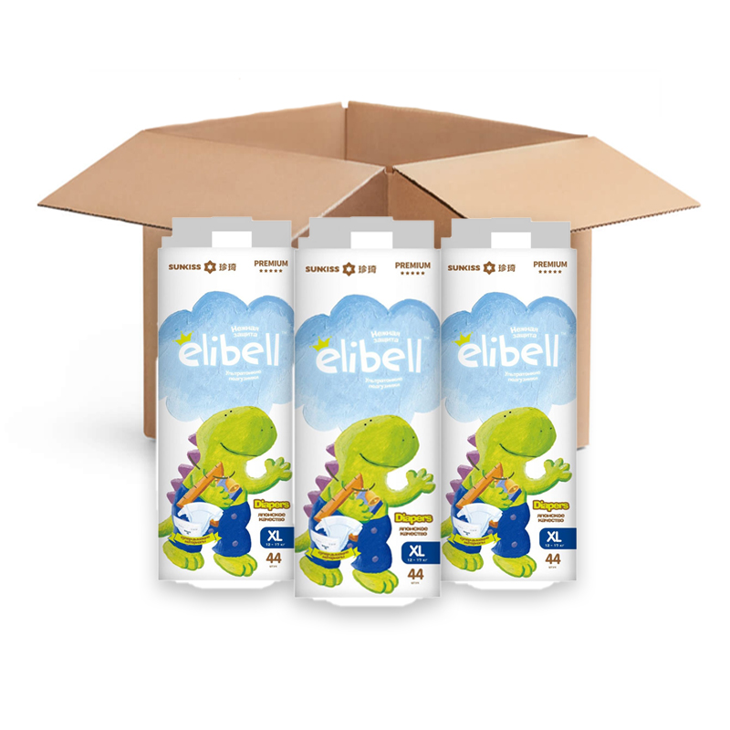 Elibell Baby Diapers , 44 Pcs | Size: XL (12~17Kg) Pack of Three & Get Nu. 100 Off | Free Delivery In Thimphu