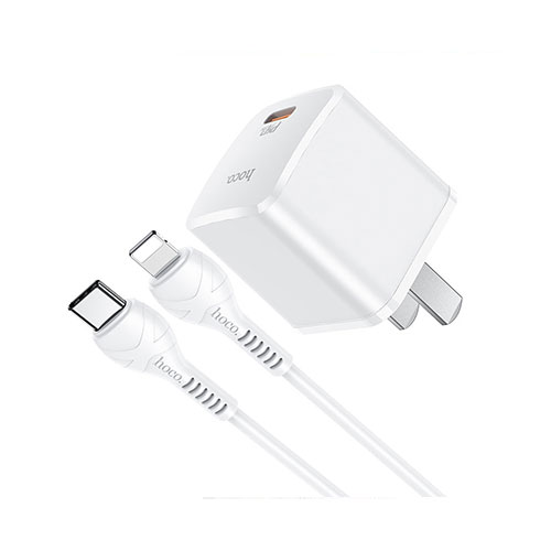Hoco Wall Charger “NC1 Atom” Single Port PD20W CN Set With Cable, Type C to Lightening - White
