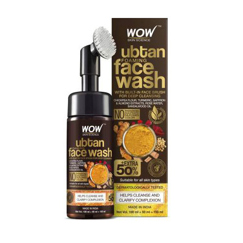 Wow Skin Science Ubtan Foaming with Built-In Face Brush for deep cleansing - No Parabens, Sulphate, Silicones & Color Face Wash | 150ML