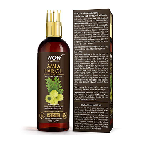 Wow Skin Science Amla Hair Oil - Pure Cold Pressed Indian Gooseberry Oil -  Intensive Hair Care - With Comb Applicator | 200ML | Ngori Tsha Lay Gay Si  Nu | Azha Pasa