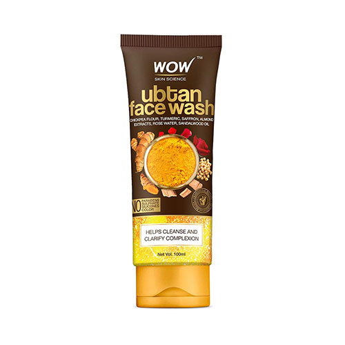 Wow Skin Science Ubtan Face Wash with Chickpea Flour, Turmeric, Saffron, Almond Essence, Rose Water and Sandalwood Oil - No Sulfates, Parabens, Silicones & Dyes, 100ML