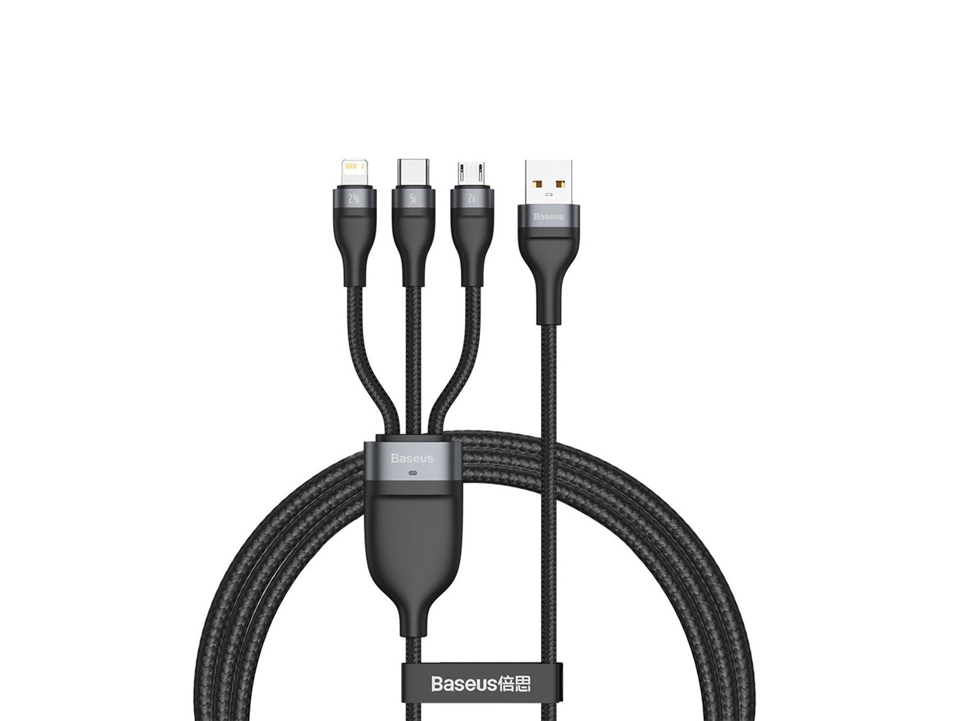 Baseus Flash Series 3 IN 1 66W Fast Charging Data Cable USB to M+L+C 5A 1.2m (Black)