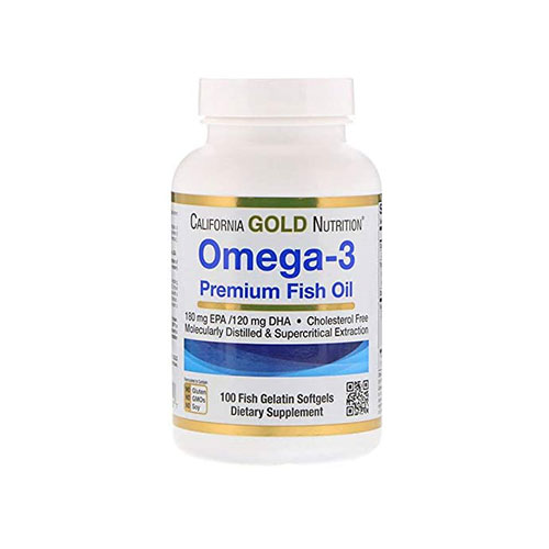 California Gold Nutrition Omega-3, Premium Fish Oil, 180 mg EPA / 120 mg DHA Concentrated Triglyceride Form, 100 Fish Gelatin Softgels