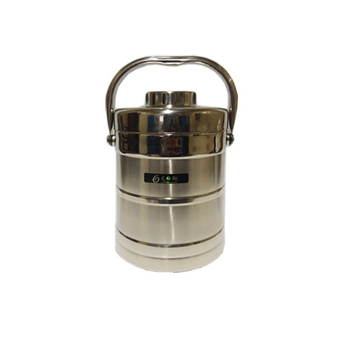 Round Silver Steel Tiffin Box, 1.4l