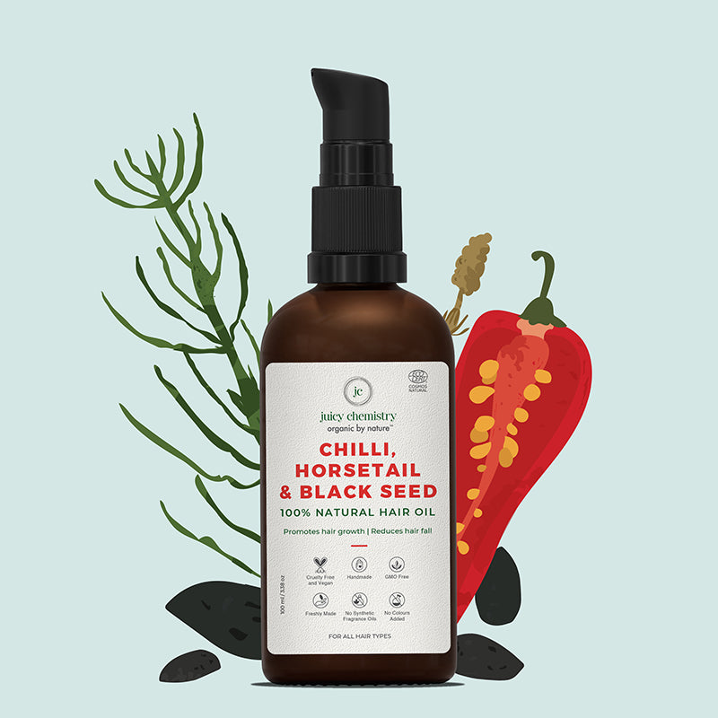 Juicy Chemistry Chilli, Horsetail & Black Seed Organic Hair Serum - Promotes Hair Growth & Reduces Hair Fall - 100ml