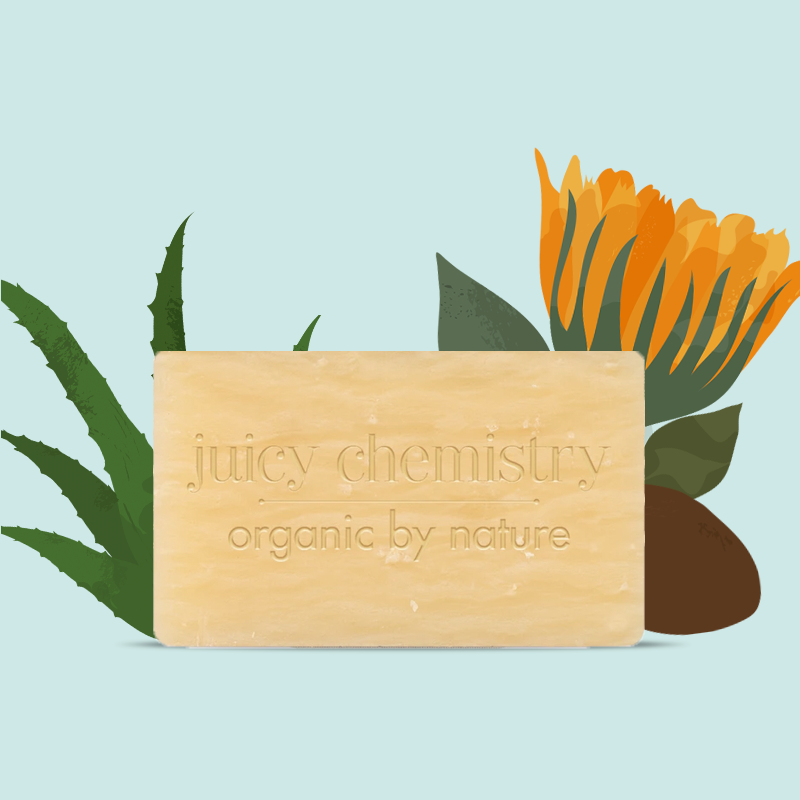 Juicy Chemistry Aloe, Calendula & Shea Organic Baby Soap - Helps Soothe Rashes - 90gm/3.17oz