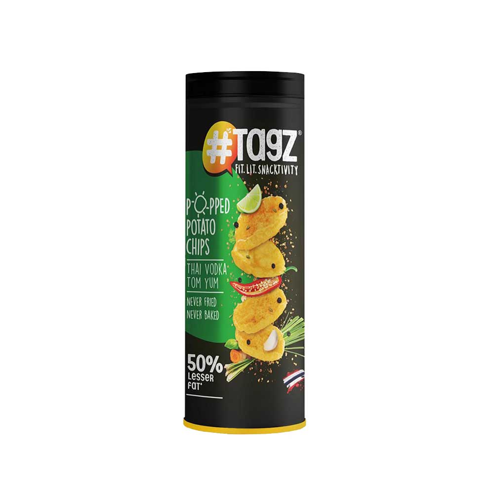 Tagz Potato Chips Can - 50% Lesser Fat - 56g - Thai Vodka Tom Yum