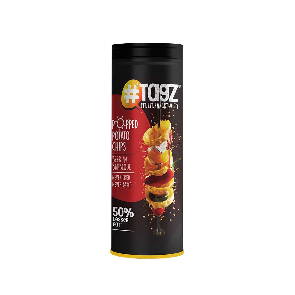 Tagz Potato Chips Can - 50% Lesser Fat - 56g - Beer & Barbeque