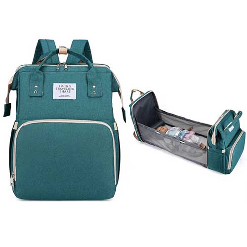 Living Traveling Share - 3 in 1 Portable Baby Diaper Backpack with Diaper Changing Pad Multifunction Foldable Baby Bed - Jade Green