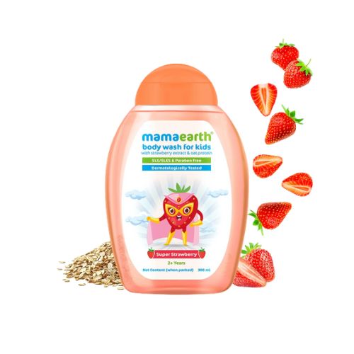 Mamaearth Body Wash For Kids With Strawberry Extract And Oat Protein, Sls/sles And Paraben Free, Dermatologically Tested, Super Strawberry, 300ml