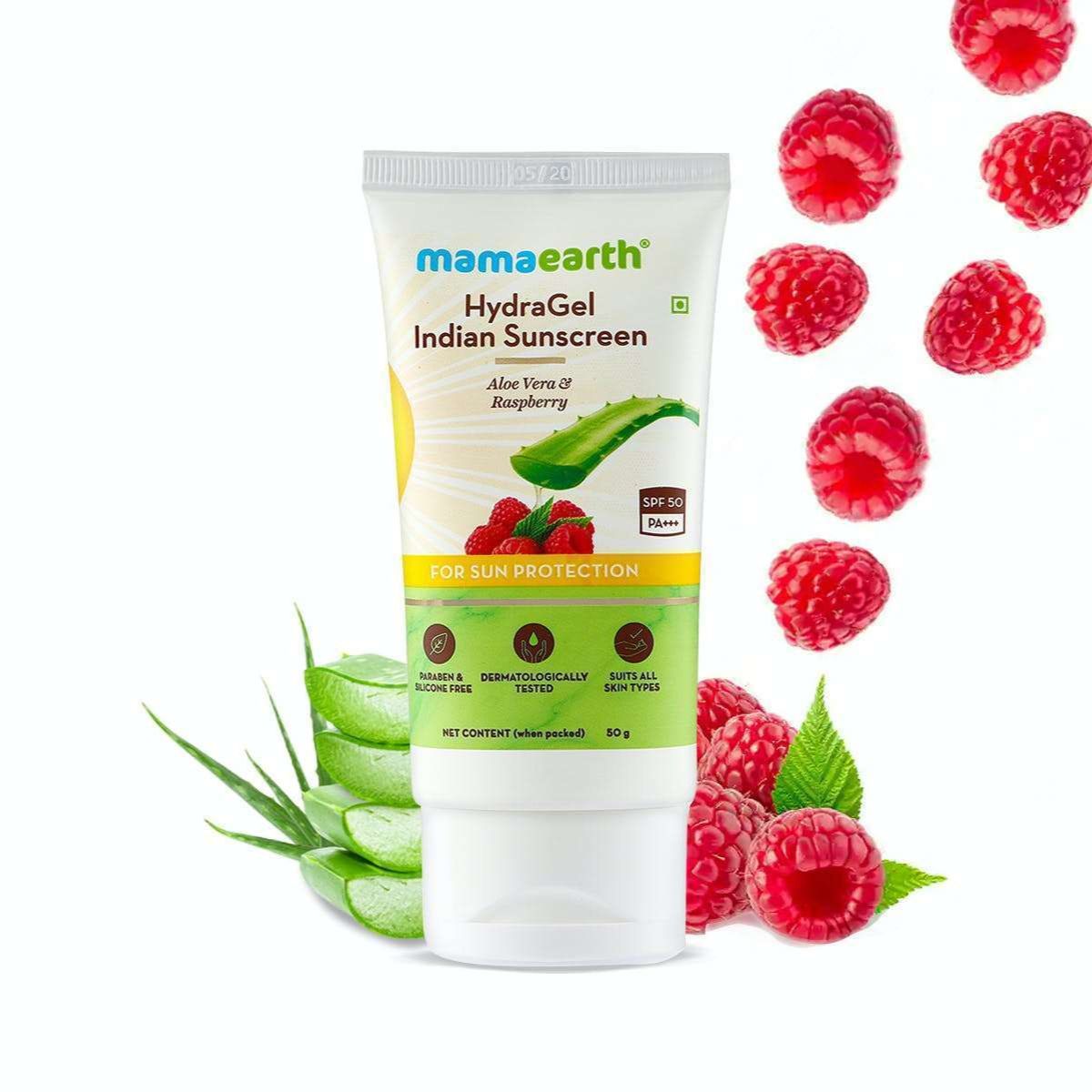 Mamaearth Hydra-Gel Indian Sunscreen with Aloe Vera & Raspberry - 50g