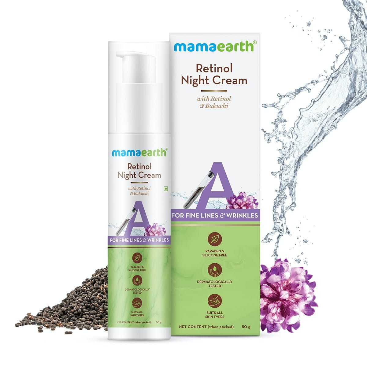 Mamaearth Retinol Night Cream With Retinol And Bakuchi For Fine lines and wrinkles, 50g