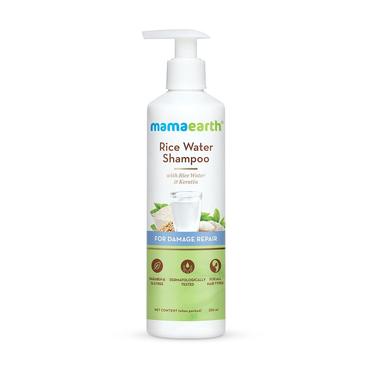 Mamaearth Rice Water Shampoo With Rice Water And Keratin For Damage Repair, 250ml