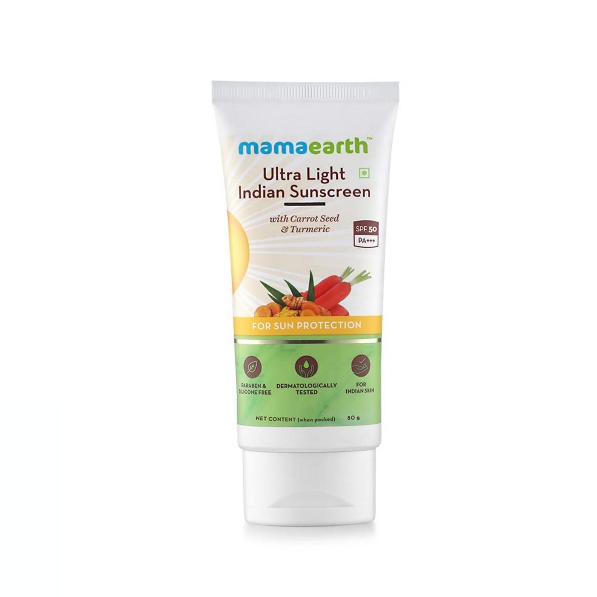 Mamaearth Ultra Light Indian Sunscreen with Carrot Seed & Turmeric - 80g
