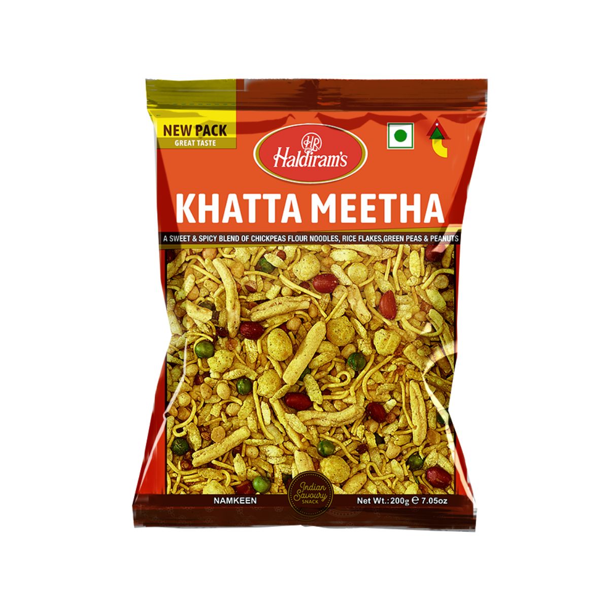 Haldiram's Khatta Meetha - A Sweet And Spicy Blend Of Chickpeas Flour Noodles, Rice Flakes, Green Peas And Peanuts - 200g