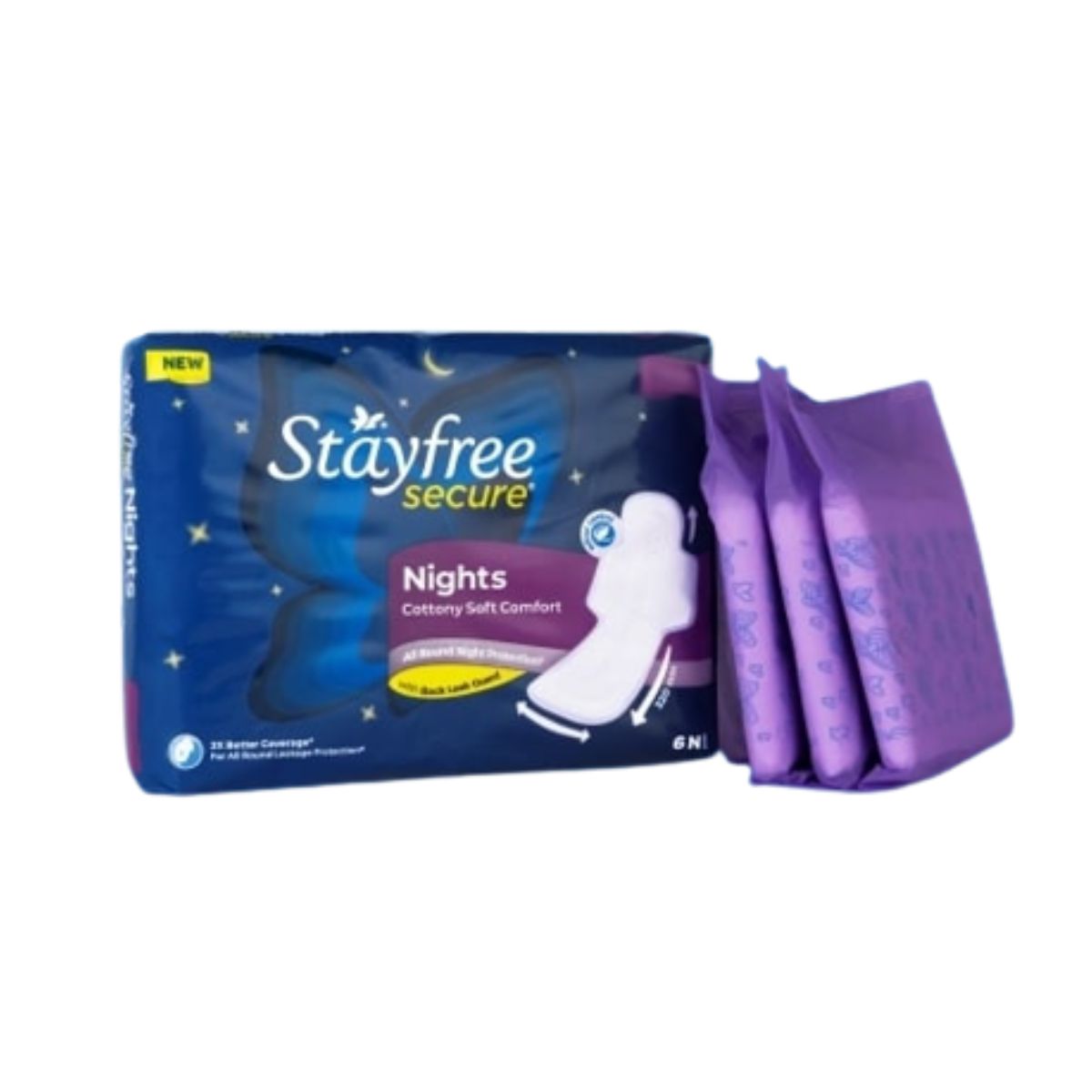 STAYFREE Secure Nights Sanitary Pad - Cottony Soft Comfort & Back Leak  Guard, 6 pcs