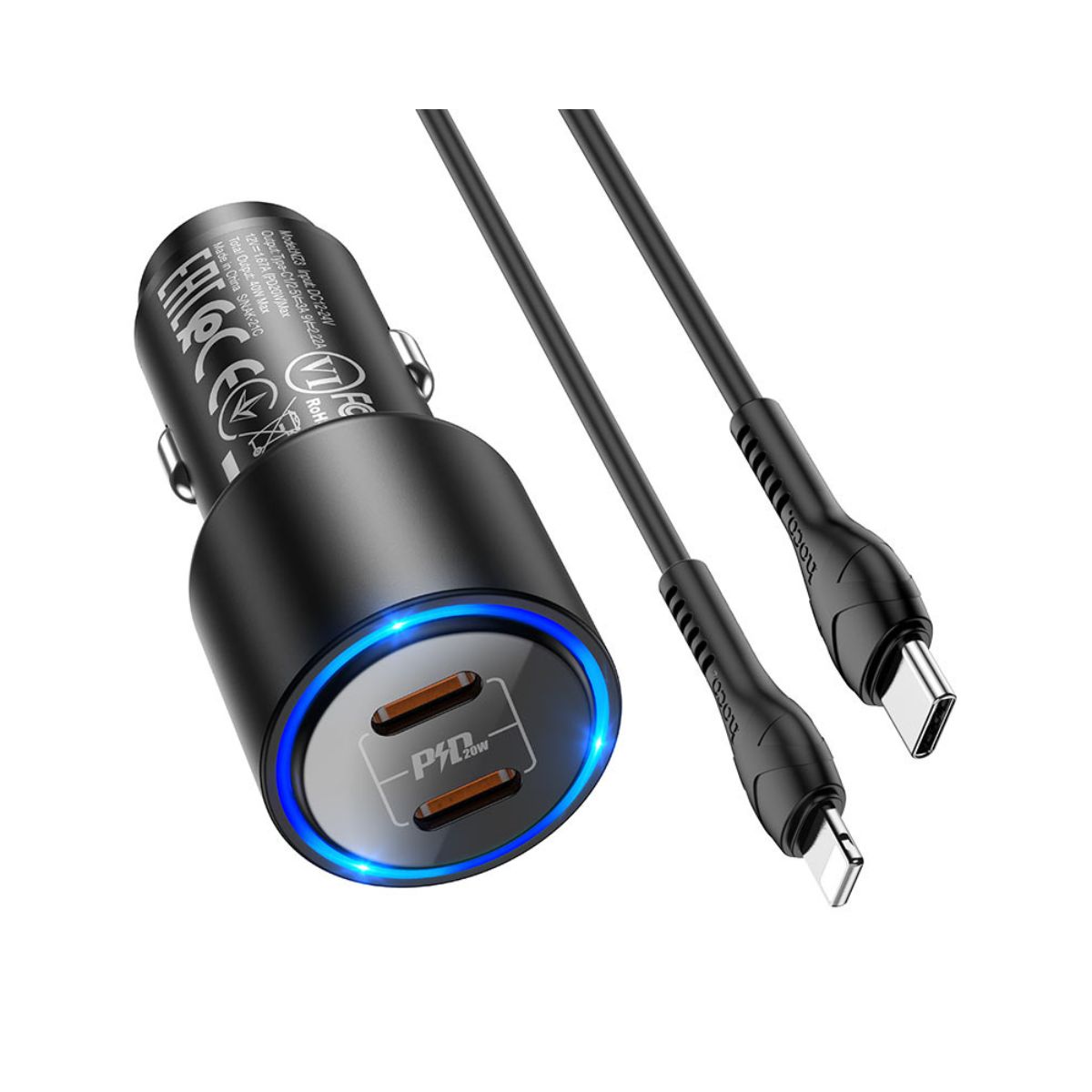 Hoco NZ3 Clear Way 40W Dual Port PD Car Charger - Black