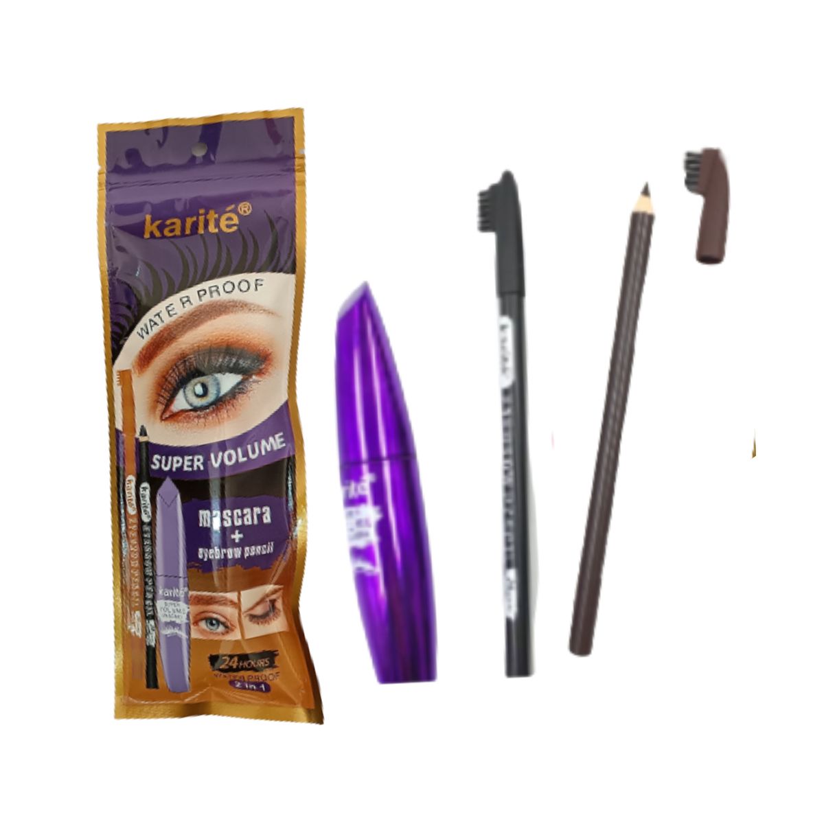 Karite Super Volume 2 in 1 Mascara + Eyebrow Pencil - 24 Hours Waterproof( 56811-47)