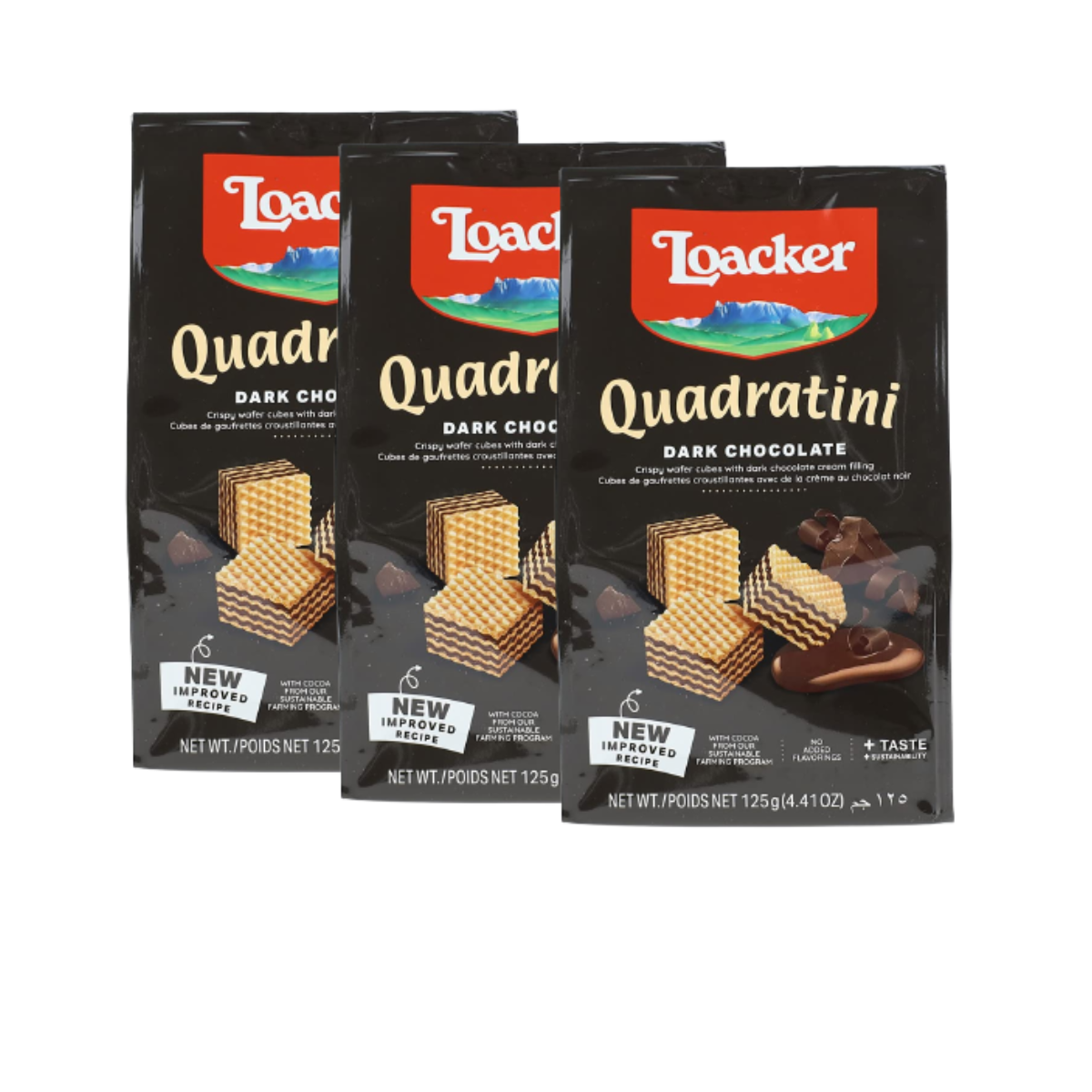 Loacker Quadratini Dark Chocolate - Crispy Wafer Cubes - 125g X 18 Pkts - Wholesale