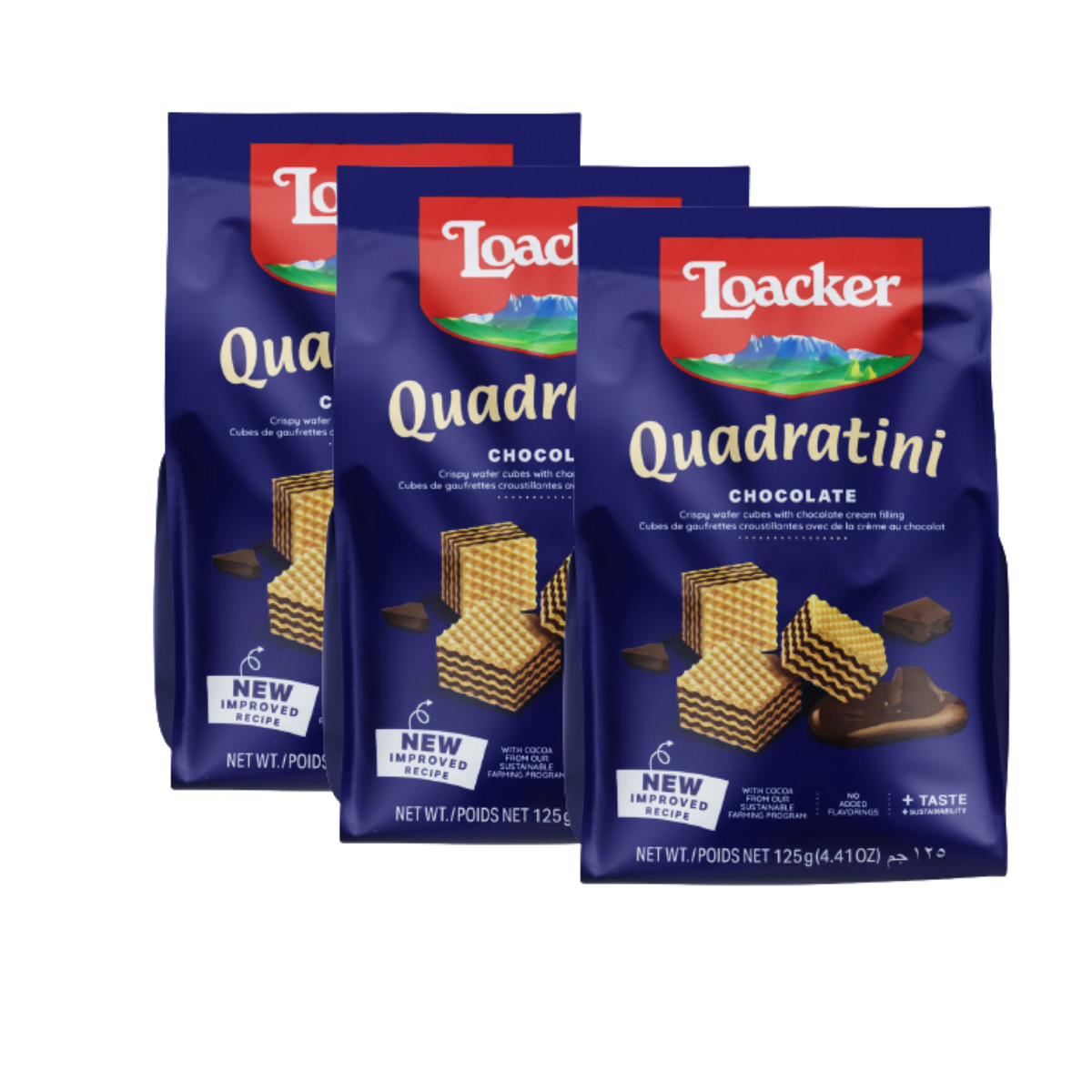 Loacker Quadratini Chocolate - Crispy Wafer Cubes - 125g X 18 Pkts - Wholesale