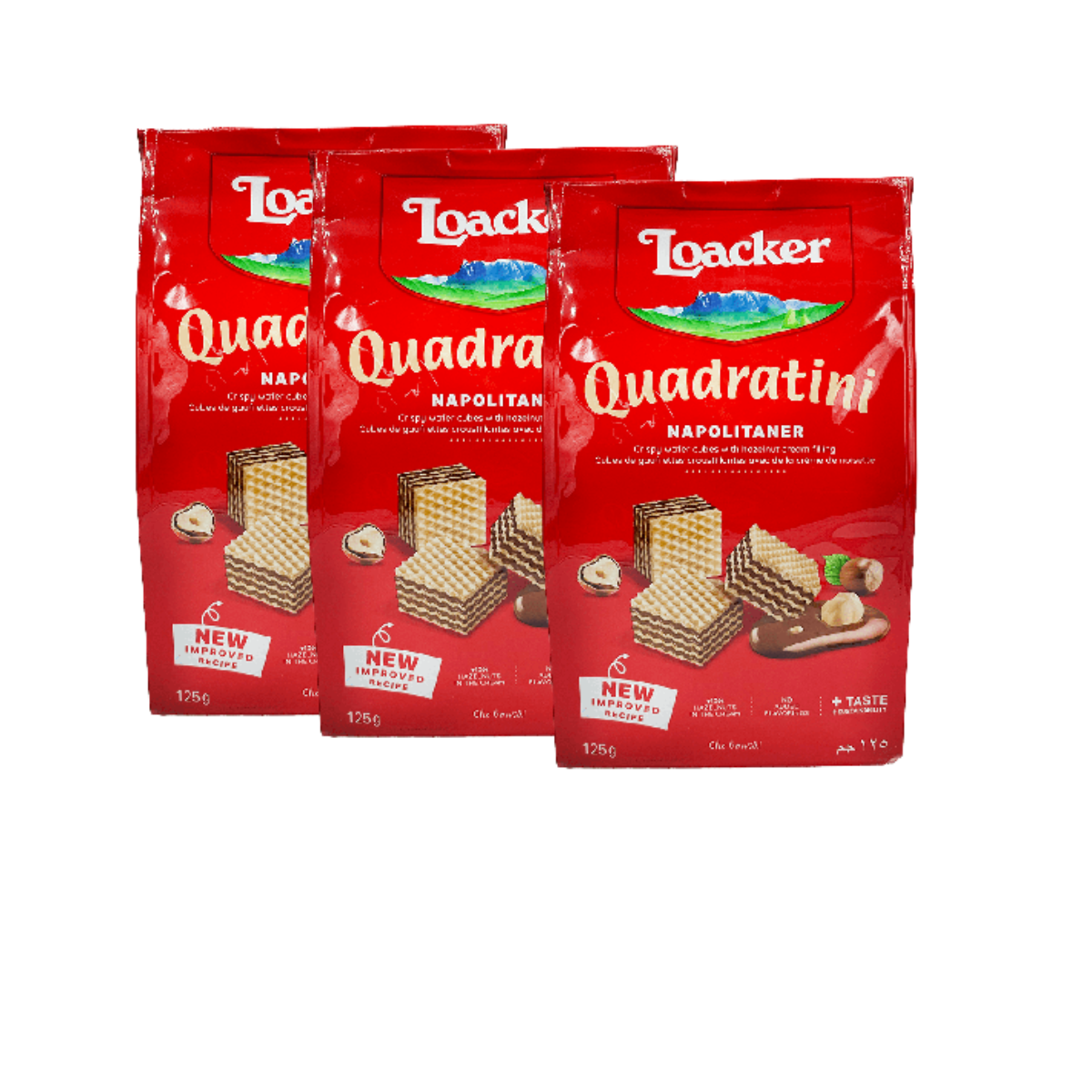 Loacker Quadratini Napolitaner - Crispy Wafer Cubes - 125g X 18 Pkts - Wholesale
