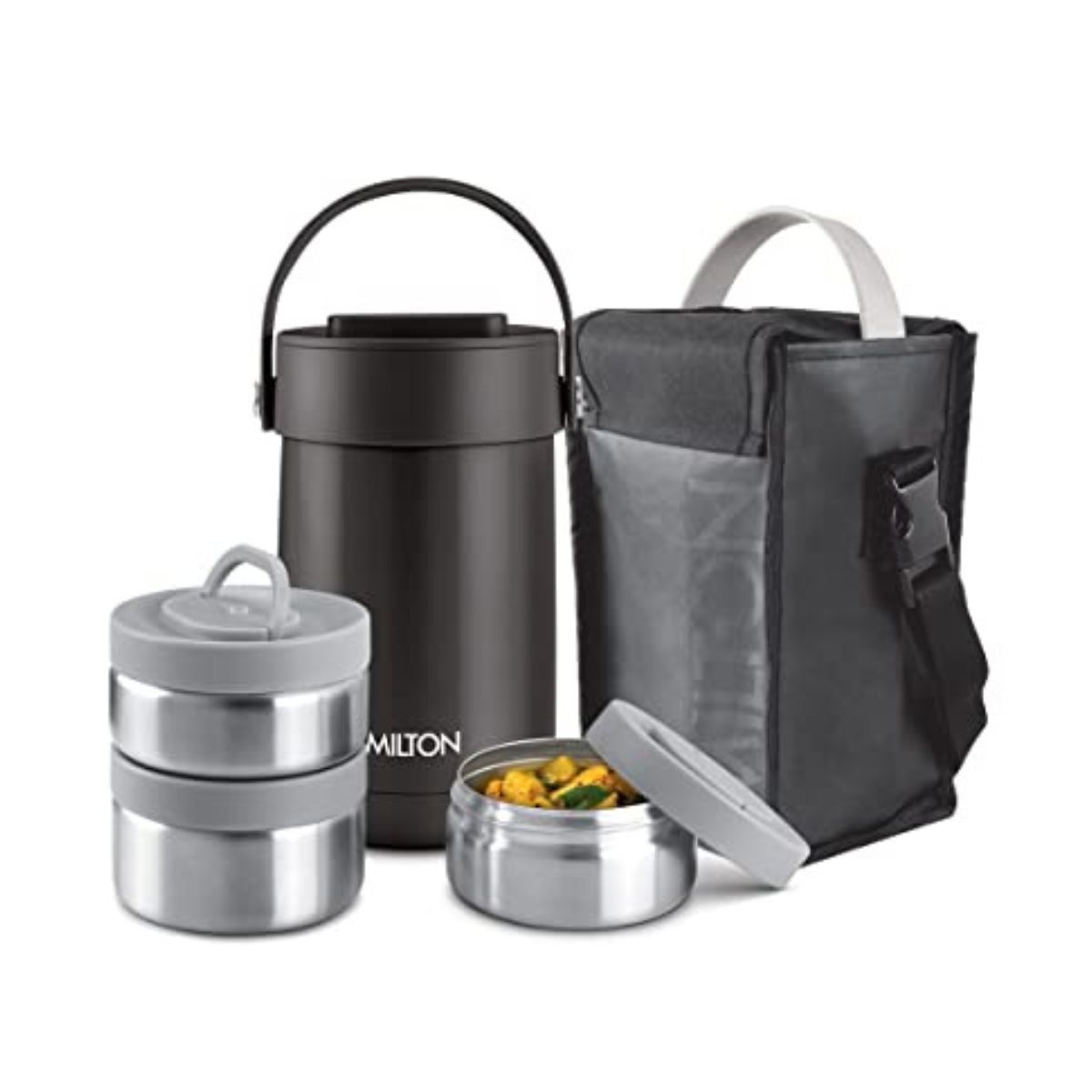 Milton Thermosteel Vacuum Insulated Tiffin - Glamour Tiffin 3 - Black