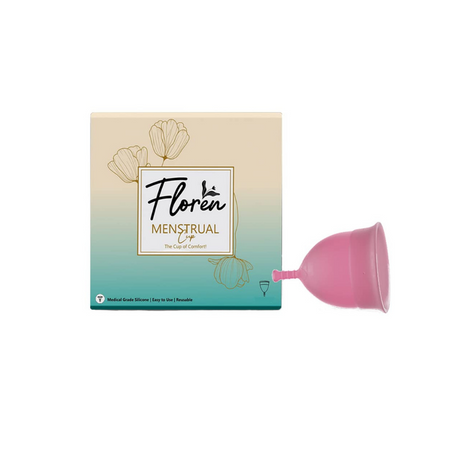 Floren Reusable Menstrual Cup for Women with Pouch | Ultra Soft, Odour and Rash Free | 100% Medical Grade Silicone | No Leakage | Protection for Up to 8-10 Hours - Size Large