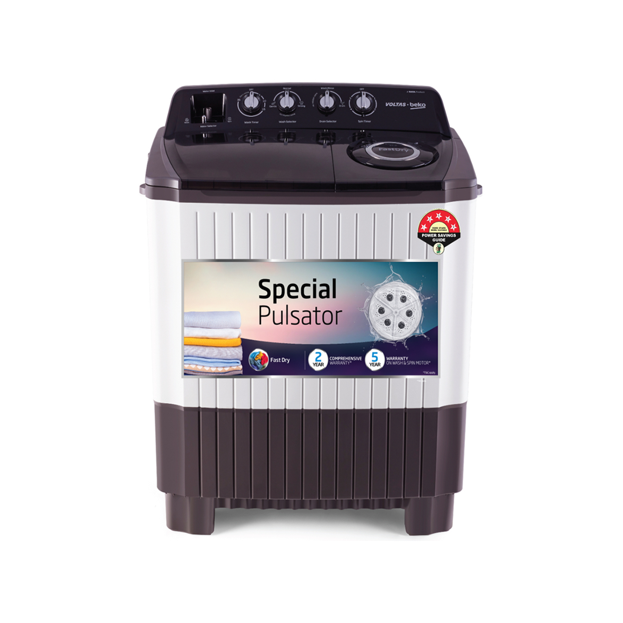 Voltas Beko Washing Machine 5 Star Semi Automatic Twin Tub Top Load WTT90UCA 9kg Azha Pasa Azha Pasa