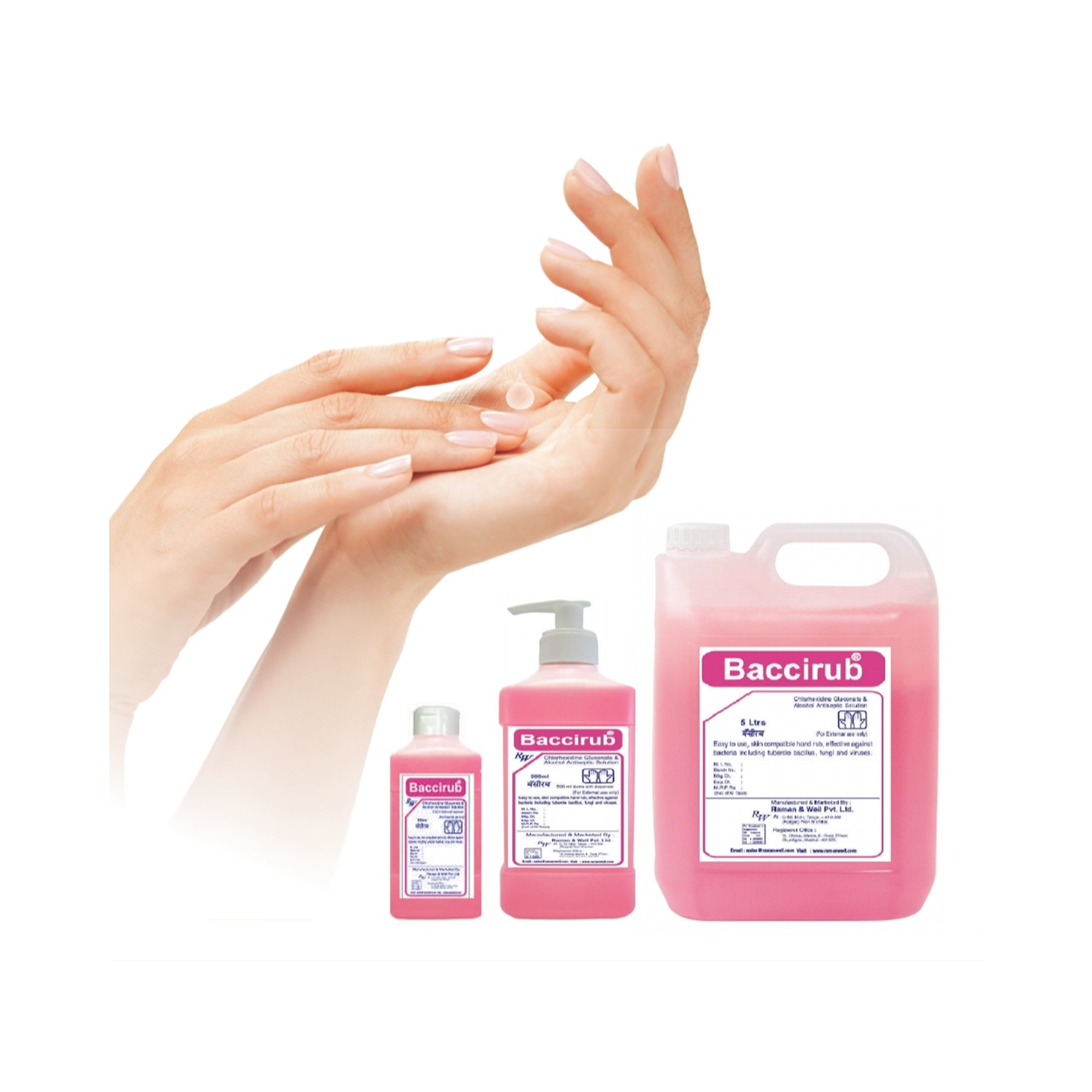 Baccirub Alcohol Hand Rub/Sanitizer Disinfectant | Ethyl Alcohol I.P. 70% v/v | 5ltr