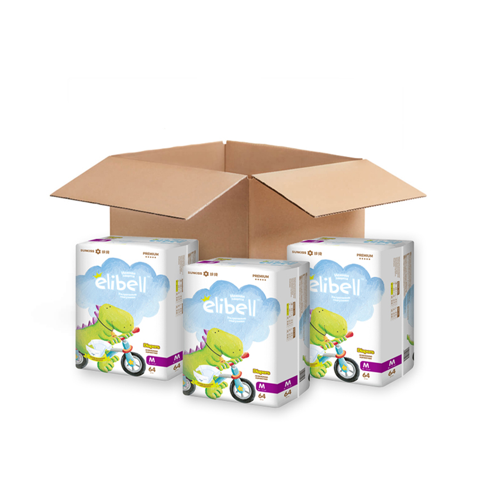 Elibell Baby Diaper, 64 Pcs | Size: M (6~11Kg) Pack of Three and Get Nu. 100 Off | Free Delivery In Thimphu