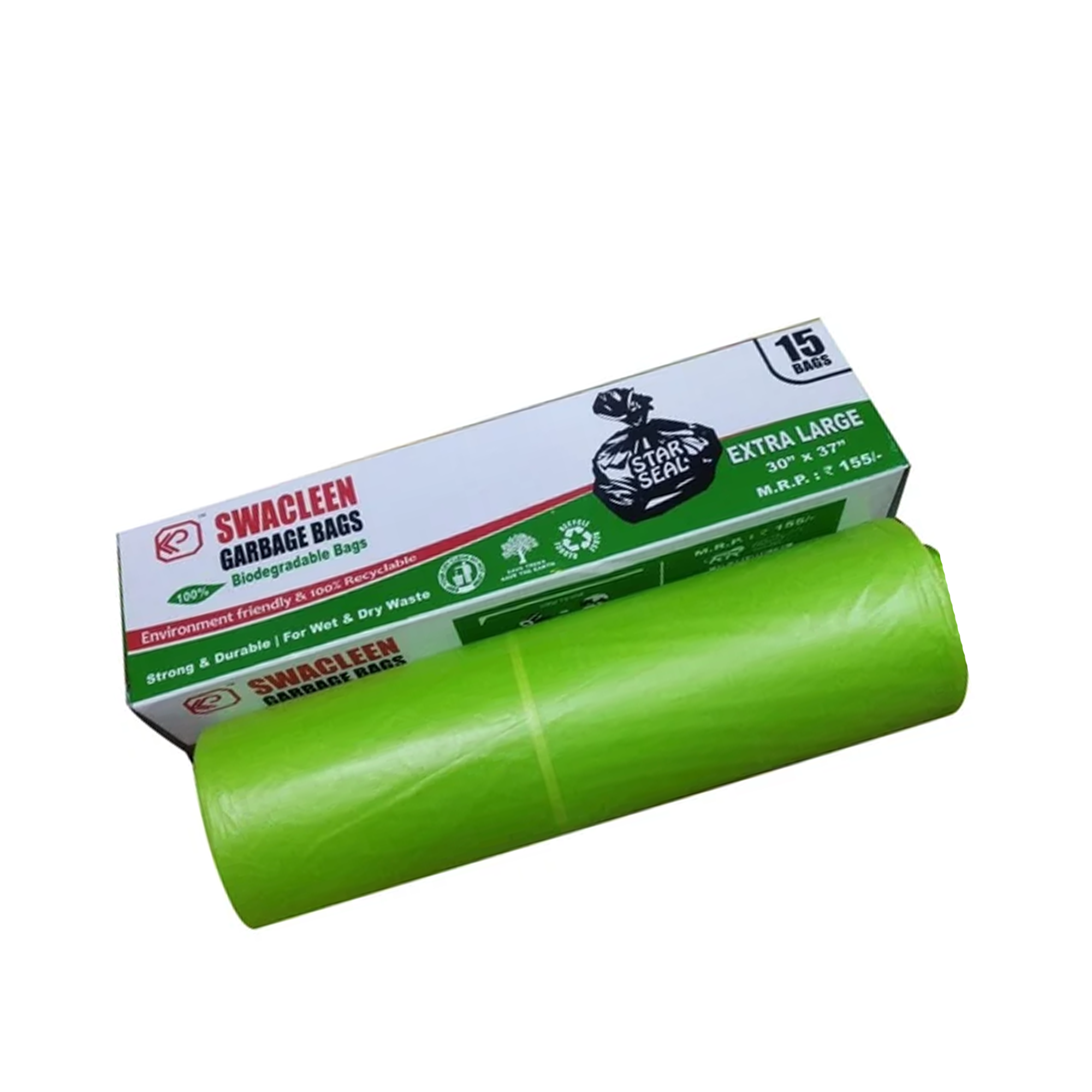 Swacleen Biodegradable Garbage Bags, Size: Extra Large | Pack of 4, Containing 15 Bags Each