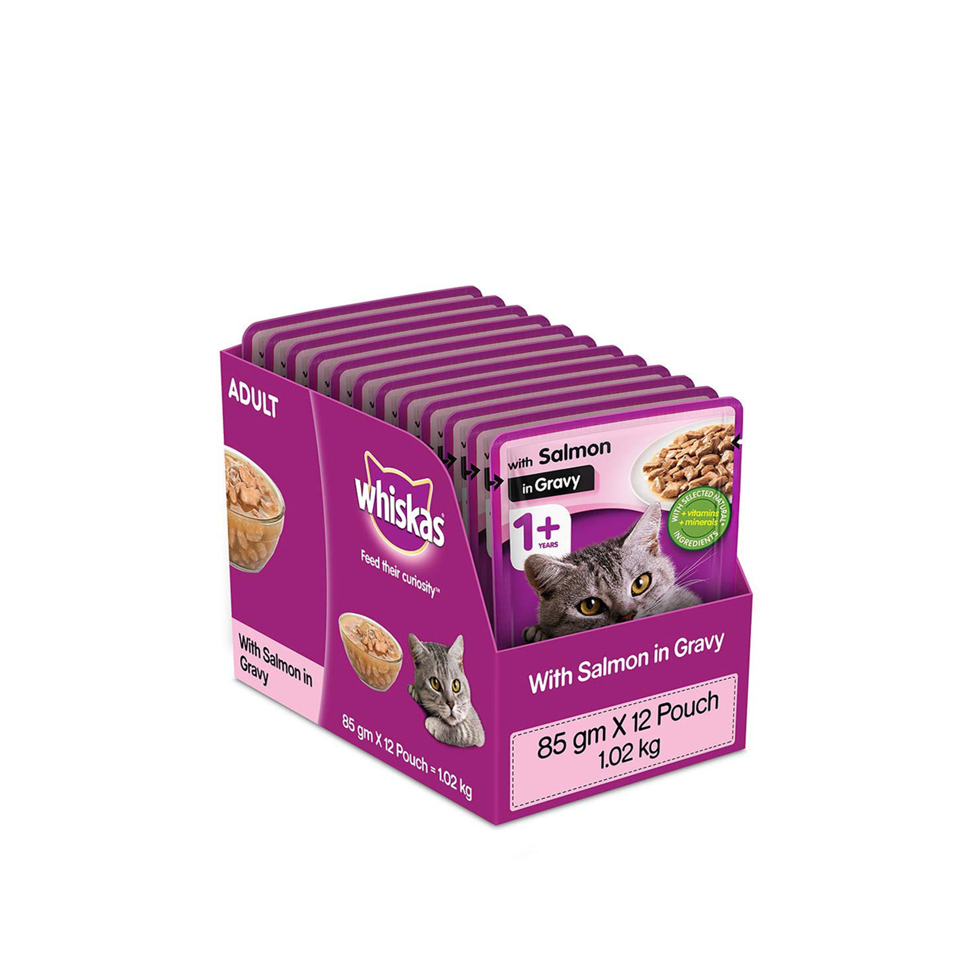 Whiskas Adult Wet Cat Food ( 1+ Years ) Salmon in Gravy Flavor - 12 Pouches ( 12 x 85g )