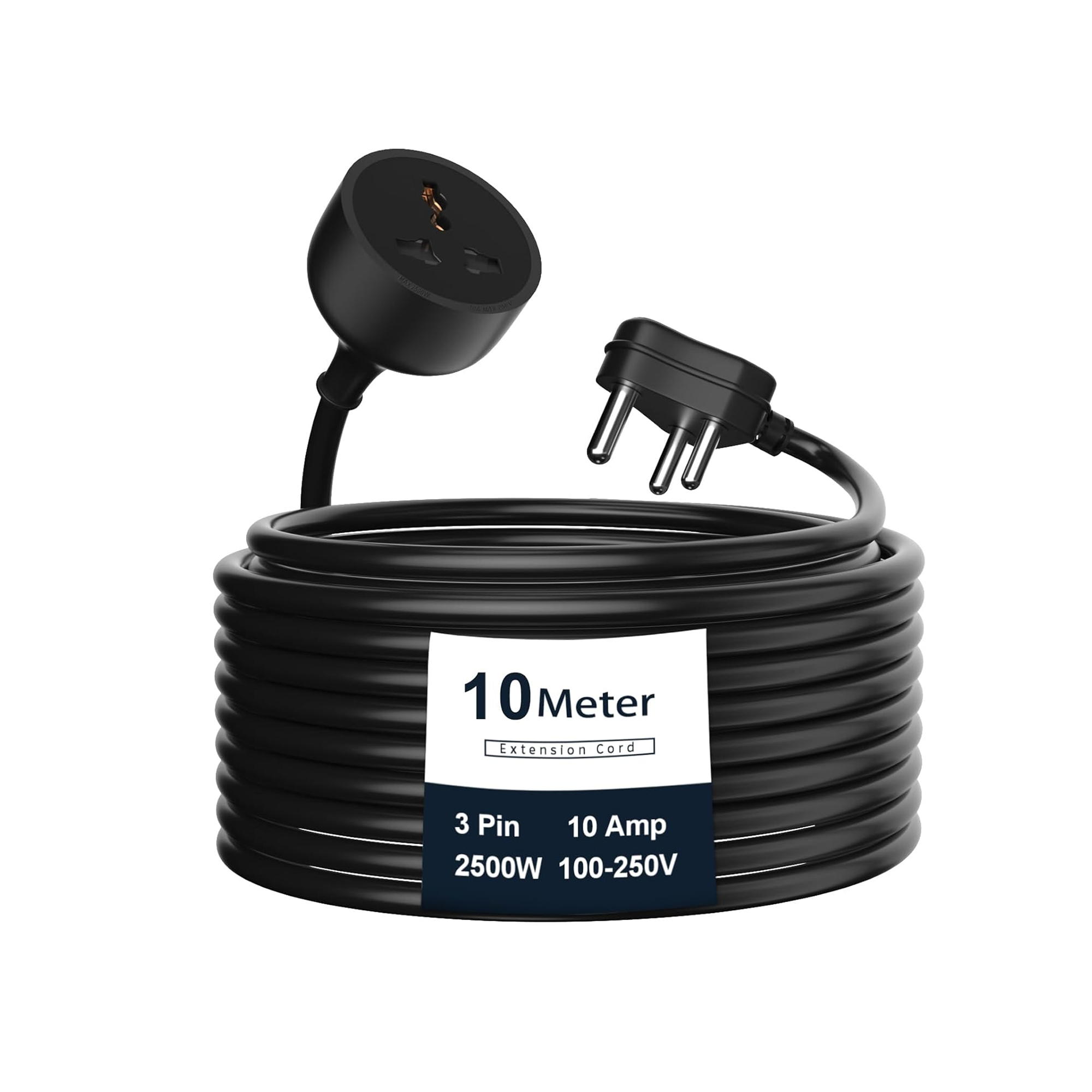 Hoteon Single Outlet Socket Extension Cord For Heavy Duty Expandable Electric Extension - 10M 10A 2500W - Black