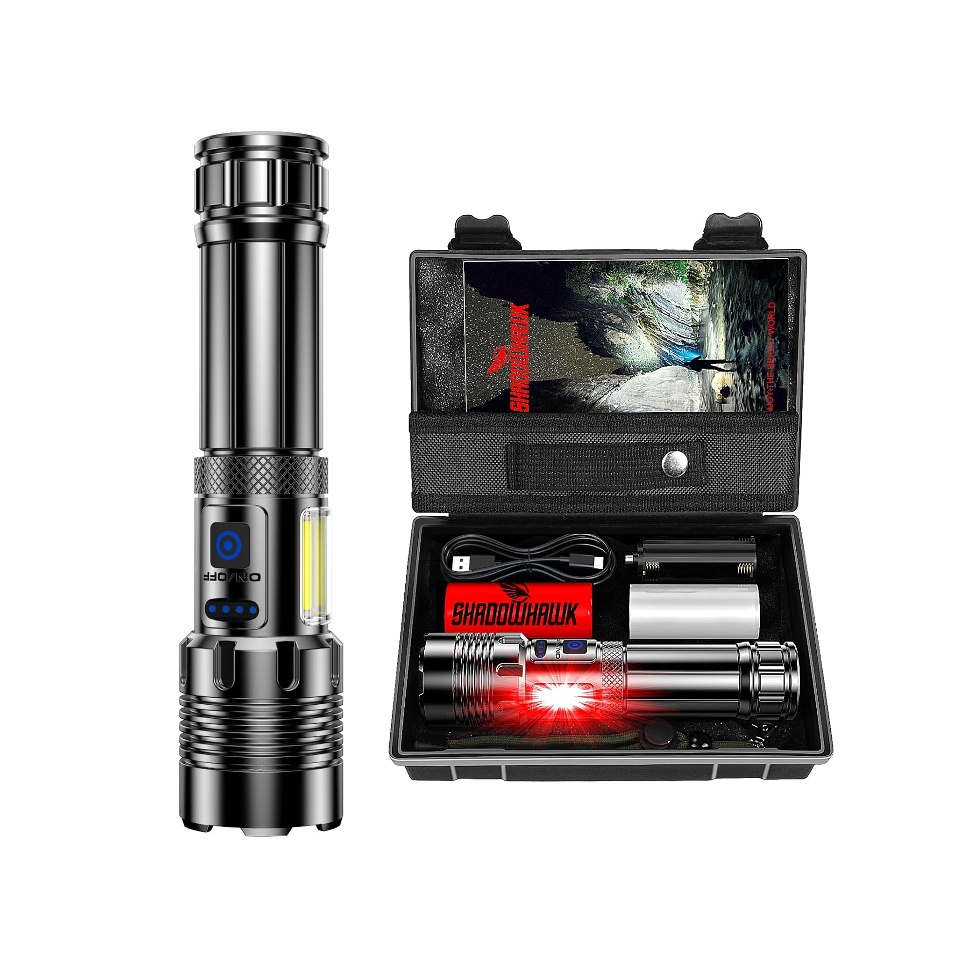 Shadowhawk Rechargeable High Power Led Torch Light, Led Torch Light ( 10000 Lumen - XHM77.2 - 7 Light Modes Flashlight ) For Trekking - Hunting