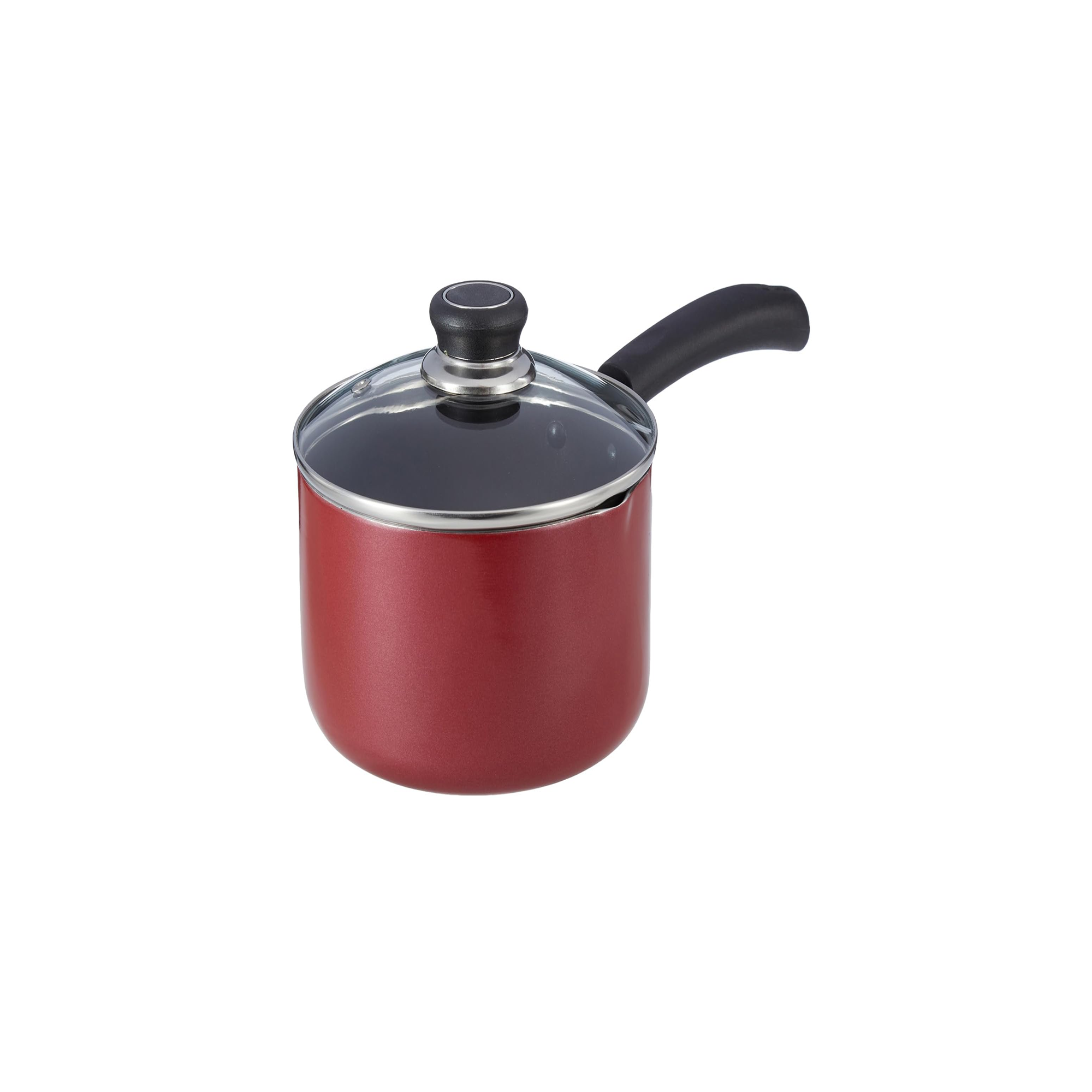BALTRA Sauce pan 18 Cm - BTN 216 with Glass Lid Non-Stick  Induction Base Gas Stove and Induction Compatible Heat Resistant Handle  Maroon